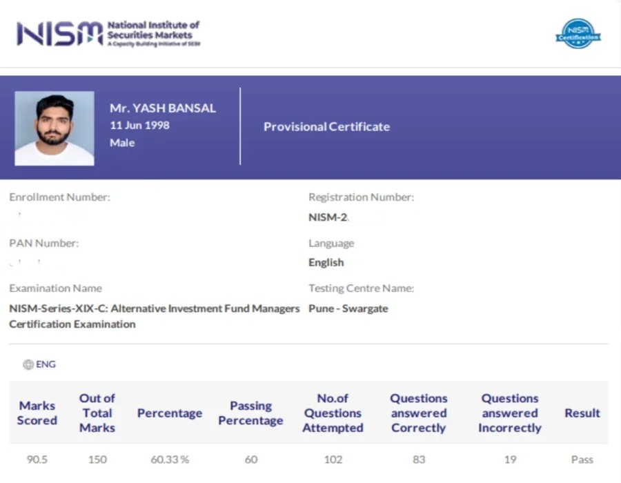 Yash Bansal NISM Exams Testimonial